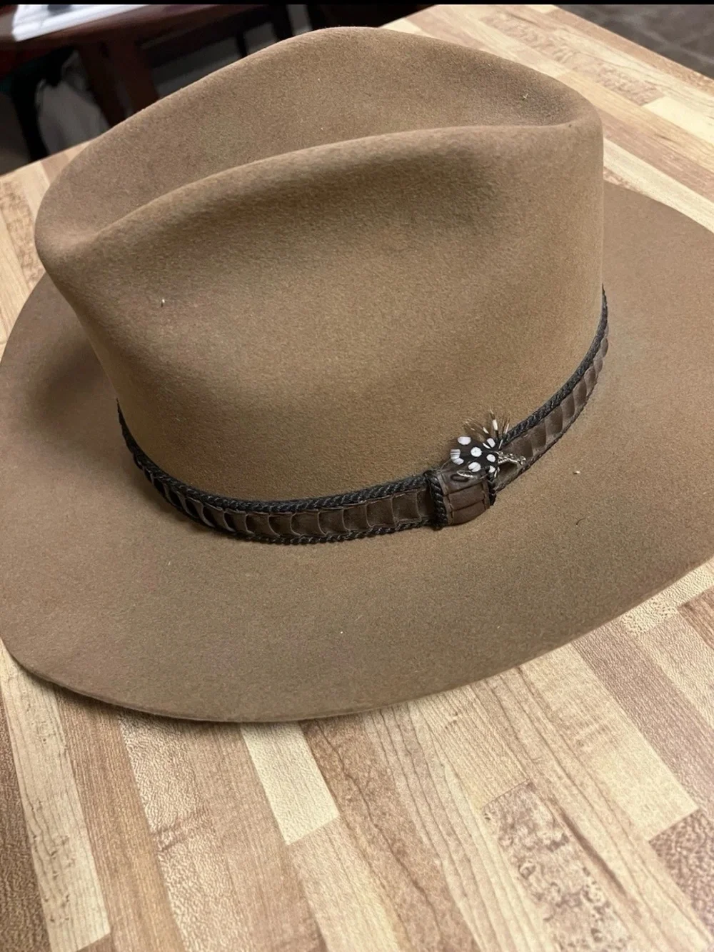 Stetson Tan Felt Western Hat with Braided Brown Band